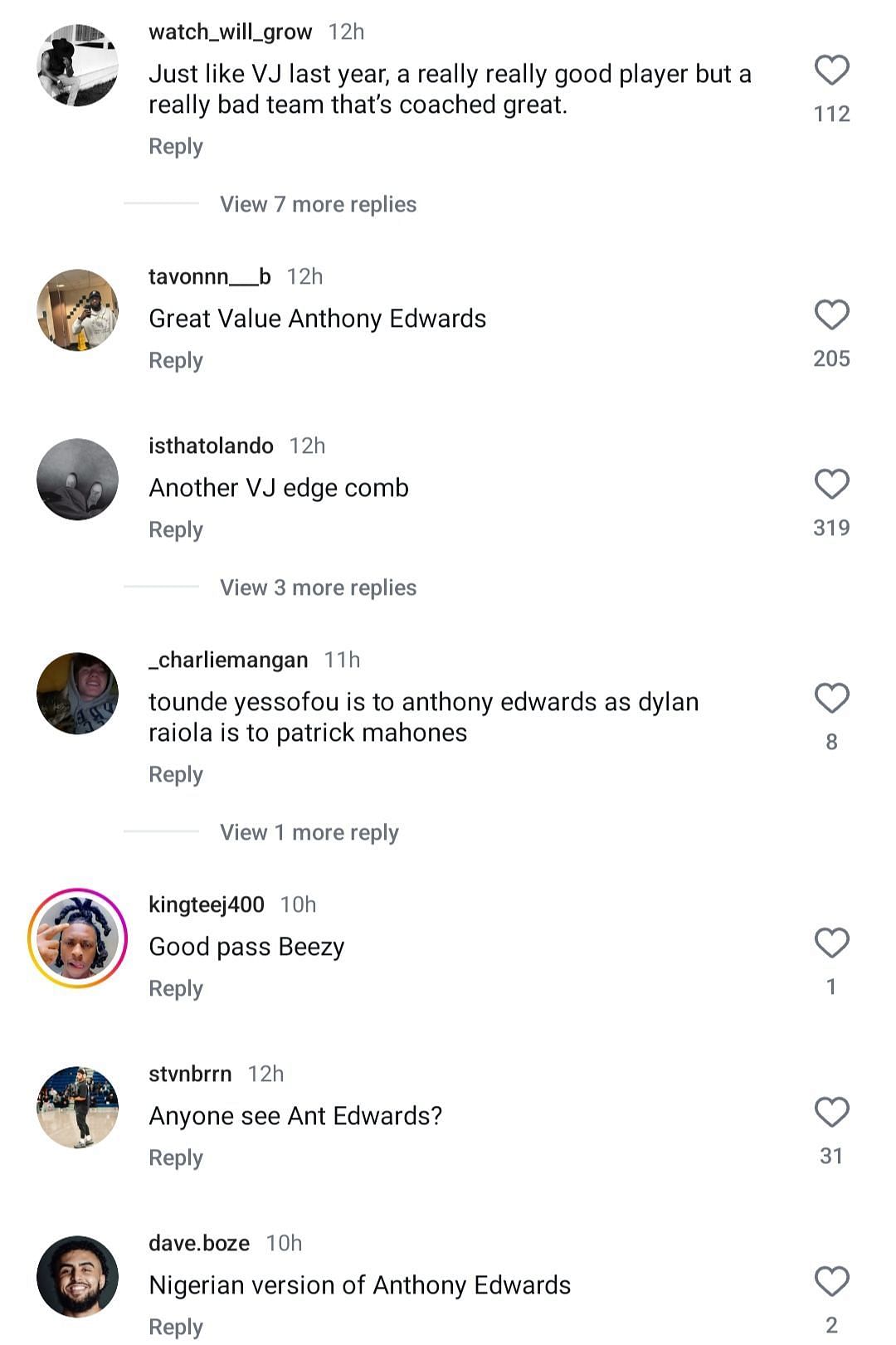 Fan comments on IG